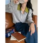 Long-sleeve Button-up Knit Polo-shirt
