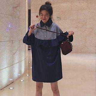 Long-sleeve Ruffle Trim Shirt Dress