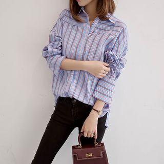 Letter Embroidered Stripe Shirt
