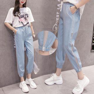 Mesh Trim Cropped Jeans