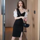 Short-sleeve Cold Shoulder Rhinestone Sheath Dress