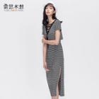 Lattice Stripe Short-sleeve Dress