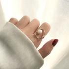 925 Sterling Silver Geometric Faux Pearl Ring 10 - White Faux Pearl - Gold - One Size