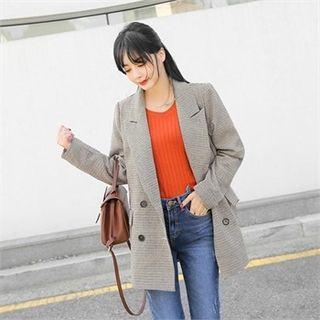 Peaked-lapel Houndstooth Double-breasted Blazer