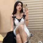 Spaghetti Strap Bow Bodycon Dress White - One Size