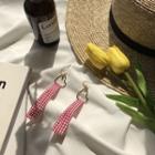 Gingham Ribbon Heart Drop Earrings / Clip-on Earrings