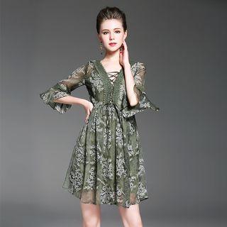 Lace-panel Printed A-line Dress