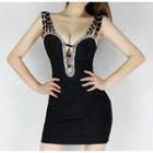 Rhinestone Deep V-neck Party Dress