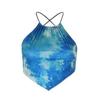 Tie Dye Cropped Halter Top Blue - One Size