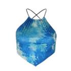 Tie Dye Cropped Halter Top Blue - One Size