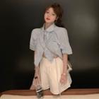 Elbow-sleeve Wide-collar Blouse / Wide-leg Shorts