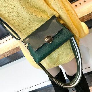 Faux-leather Color Block Cross Bag