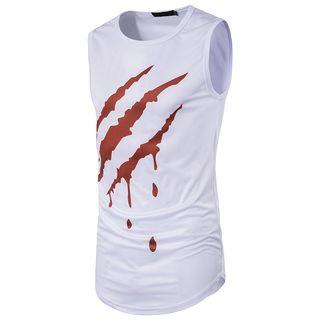 Bloody Scratch Print Round Neck Tank Top