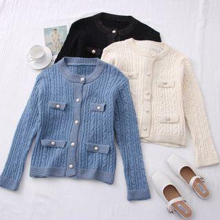 Pearl-button Cable-knit Cardigan
