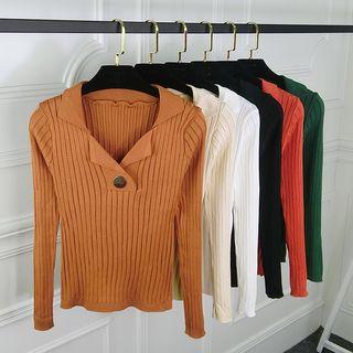 Long-sleeve Notch-lapel Knit Top