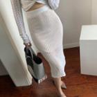 Perforated Midi Mermaid Knit Skirt White - One Size