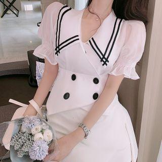 Set: Sailor Collar Short-sleeve Blouse + Mini A-line Skirt