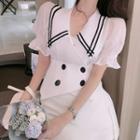 Set: Sailor Collar Short-sleeve Blouse + Mini A-line Skirt