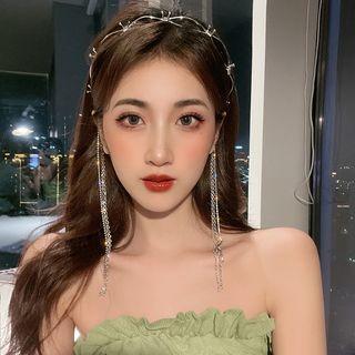 Thorns Rhinestone Layered Tassel Headband Silver - One Size