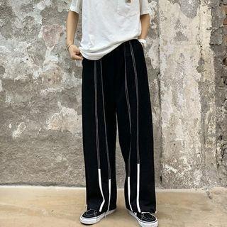 Contrast Trim Knit Wide-leg Pants