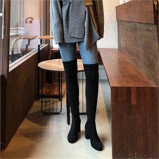 Chunky-heel Faux-suede Knee-high Boots
