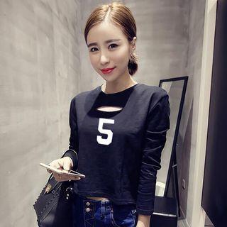 Number Cutout Long-sleeve T-shirt