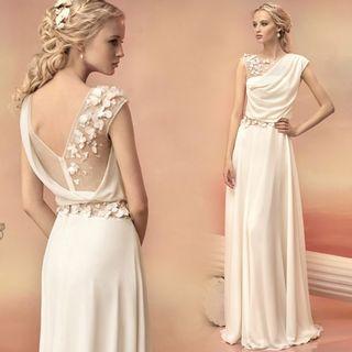Mesh Panel Open Back Evening Dress