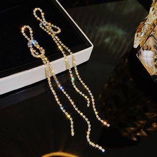 Knot Rhinestone Fringed Earring 1 Pair - Gold - One Size