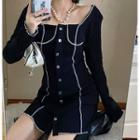 Long-sleeve Square-neck Mini Dress As Shown In Figure - One Size