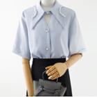 Short-sleeve Cut Out Shirt / Midi A-line Skirt