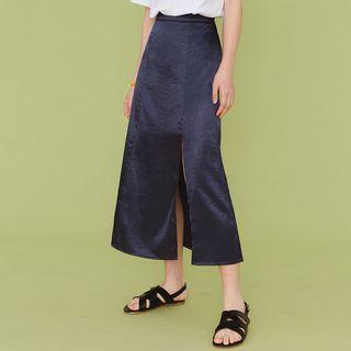 Slit-hem Satin Skirt