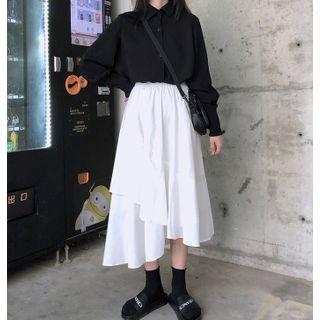 Long-sleeve Plain Shirt / Midi Skirt