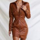 Faux Leather Cutout-back Mini Bodycon Dress