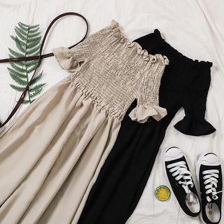 Off-shoulder Bell Sleeve Smocked Maxi Dress