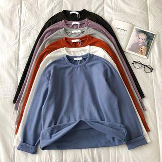 Long-sleeve Round Neck Plain Fleece Sweatshirt