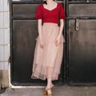 Puff-sleeve Printed Mesh Layered Dress
