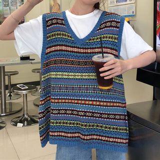 Pattern-printed Sleeveless Vest As Shown In Figure - One Size