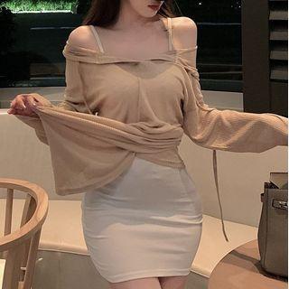 Spaghetti Strap Mini Bodycon Dress / Cropped Hoodie / Lettering Baseball Cap