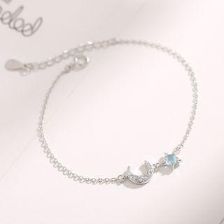 925 Sterling Silver Rhinestone Crescent Bracelet