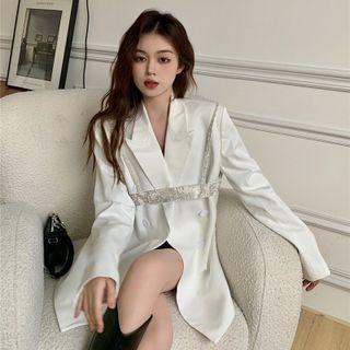 Double-breasted Blazer / Rhinestone Cropped Camisole Top