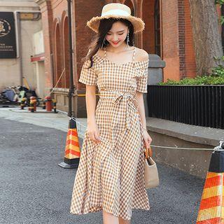 Cold-shoulder Midi Plaid Dress