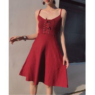 Lace-up Strappy A-line Dress