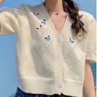Short-sleeve Argyle Embroidered Knit Top