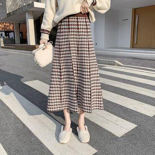 Houndstooth Knit A-line Midi Skirt
