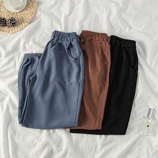 Elastic-waist Plain Chiffon Pants