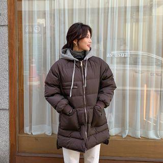 Contrast-hooded Padded Coat