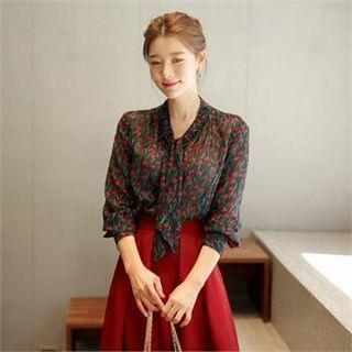 Tie-neck Floral Sheer Top
