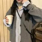 V-neck Cardigan / Striped Shirt