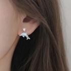 Dolphin Drop Sterling Silver Ear Stud 1 Pair - 925 Silver - Blue - One Size