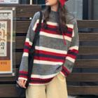 Striped Mock Neck Sweater Gray - One Size